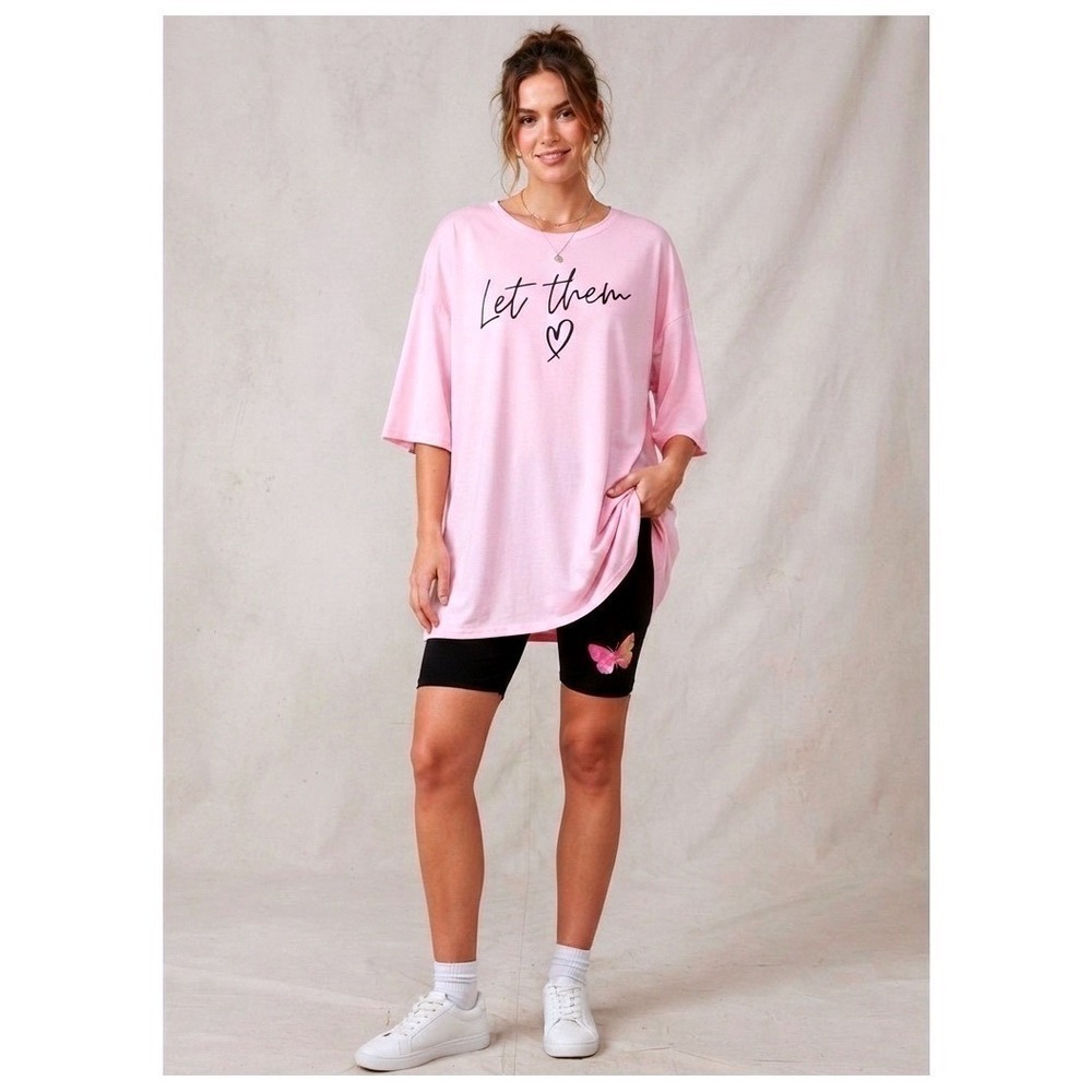 SHEIN CPink "Let Them" Graphic Tee &‎ Black Butterfly Biker Shorts oversized